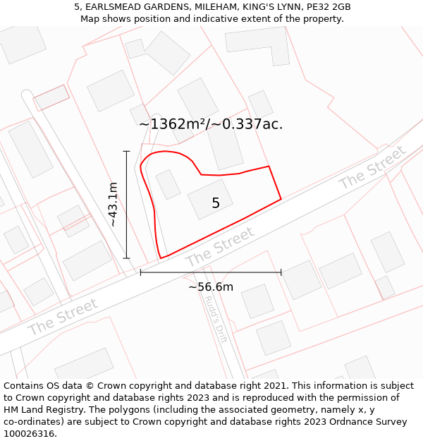 5, EARLSMEAD GARDENS, MILEHAM, KING'S LYNN, PE32 2GB: Plot and title map