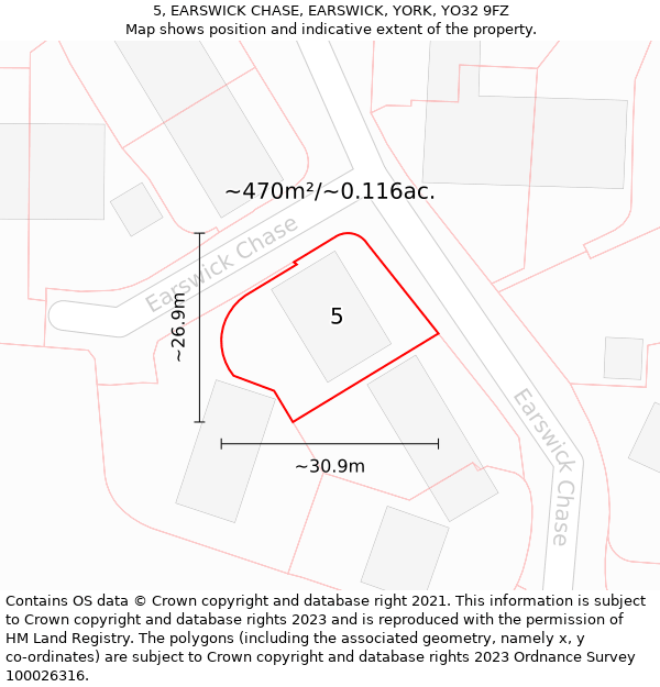 5, EARSWICK CHASE, EARSWICK, YORK, YO32 9FZ: Plot and title map