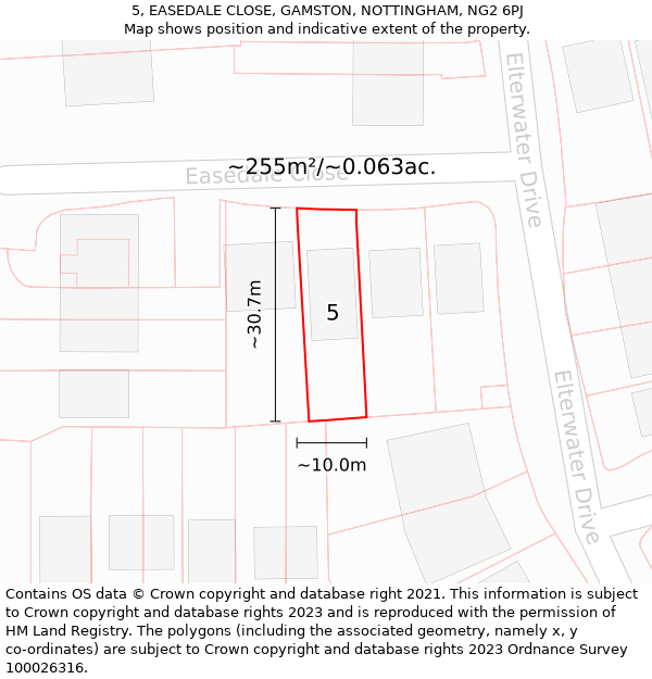 5, EASEDALE CLOSE, GAMSTON, NOTTINGHAM, NG2 6PJ: Plot and title map