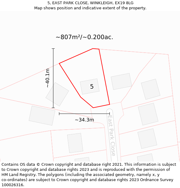 5, EAST PARK CLOSE, WINKLEIGH, EX19 8LG: Plot and title map