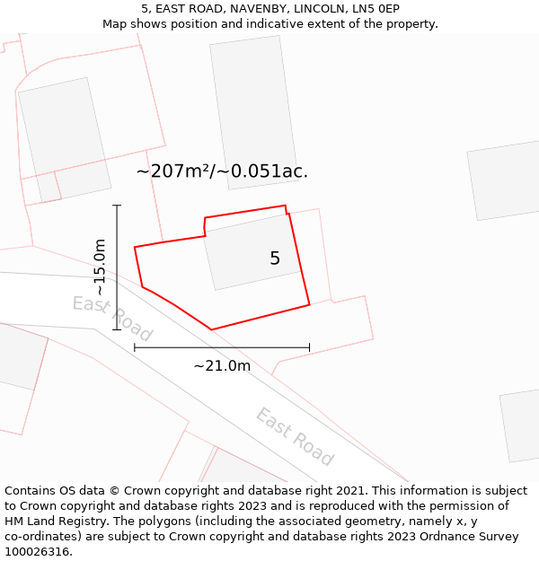 5, EAST ROAD, NAVENBY, LINCOLN, LN5 0EP: Plot and title map