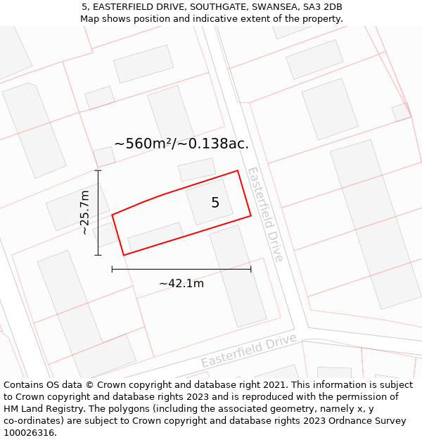 5, EASTERFIELD DRIVE, SOUTHGATE, SWANSEA, SA3 2DB: Plot and title map