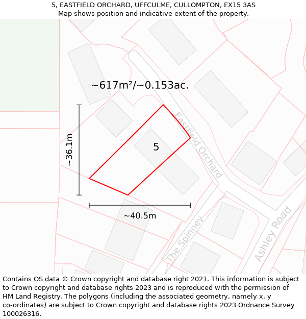 5, EASTFIELD ORCHARD, UFFCULME, CULLOMPTON, EX15 3AS: Plot and title map