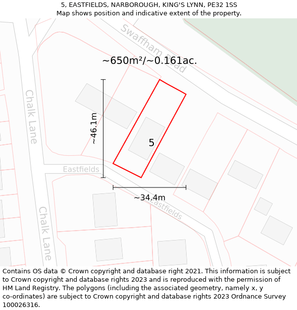 5, EASTFIELDS, NARBOROUGH, KING'S LYNN, PE32 1SS: Plot and title map