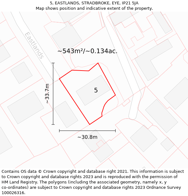 5, EASTLANDS, STRADBROKE, EYE, IP21 5JA: Plot and title map