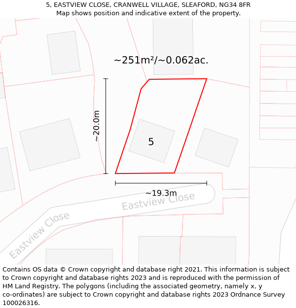 5, EASTVIEW CLOSE, CRANWELL VILLAGE, SLEAFORD, NG34 8FR: Plot and title map