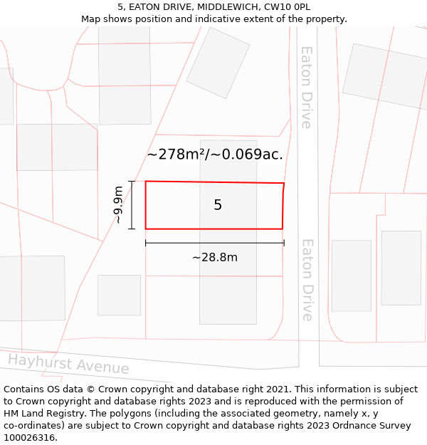 5, EATON DRIVE, MIDDLEWICH, CW10 0PL: Plot and title map