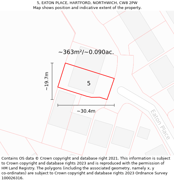 5, EATON PLACE, HARTFORD, NORTHWICH, CW8 2PW: Plot and title map