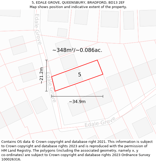 5, EDALE GROVE, QUEENSBURY, BRADFORD, BD13 2EF: Plot and title map