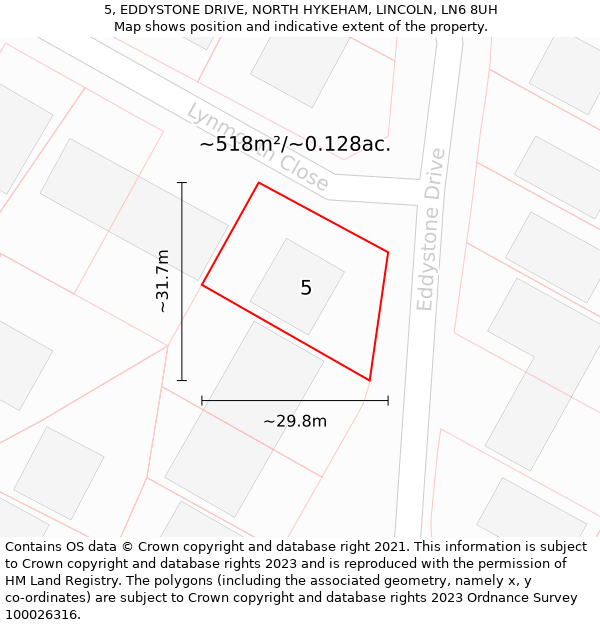 5, EDDYSTONE DRIVE, NORTH HYKEHAM, LINCOLN, LN6 8UH: Plot and title map