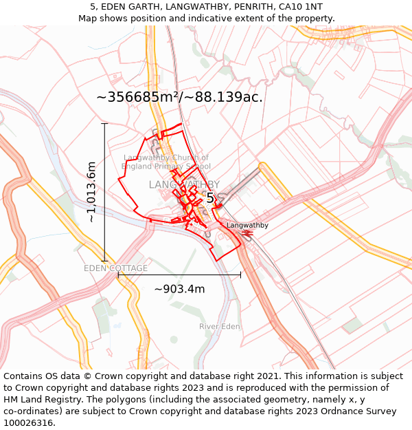 5, EDEN GARTH, LANGWATHBY, PENRITH, CA10 1NT: Plot and title map