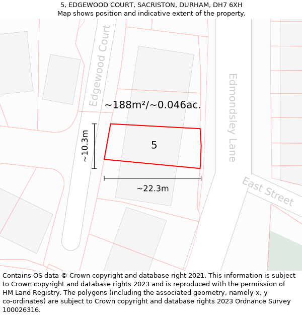 5, EDGEWOOD COURT, SACRISTON, DURHAM, DH7 6XH: Plot and title map