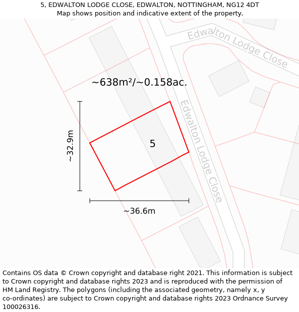 5, EDWALTON LODGE CLOSE, EDWALTON, NOTTINGHAM, NG12 4DT: Plot and title map