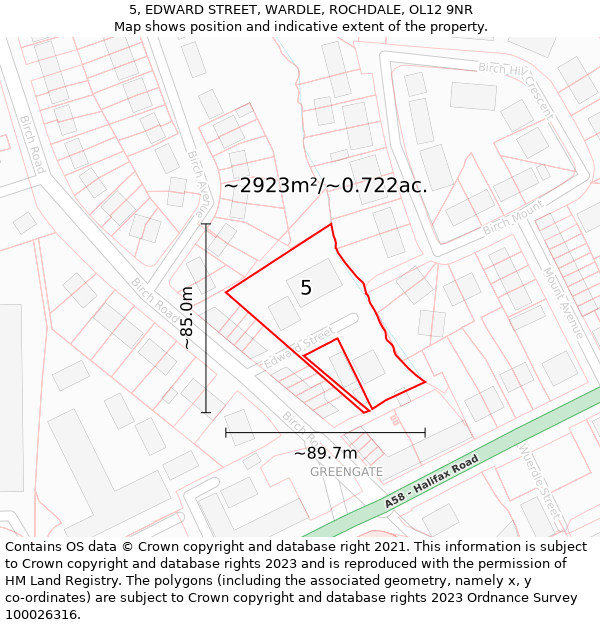 5, EDWARD STREET, WARDLE, ROCHDALE, OL12 9NR: Plot and title map