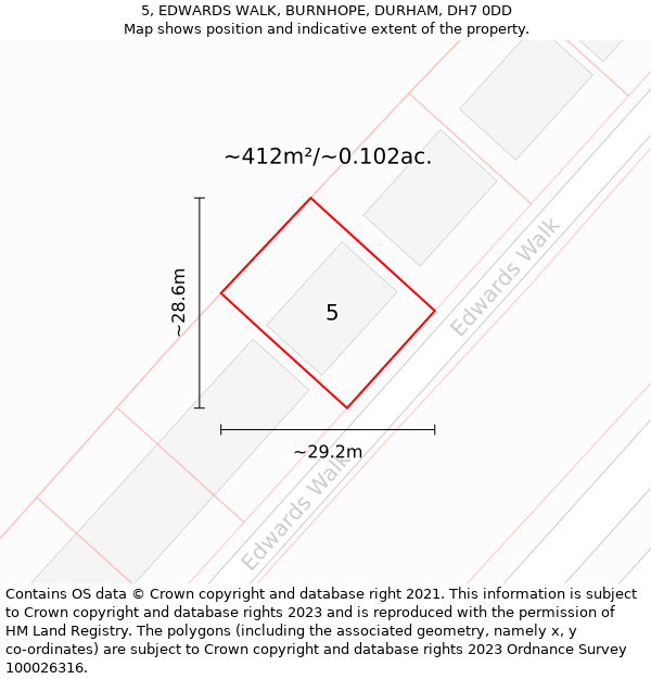 5, EDWARDS WALK, BURNHOPE, DURHAM, DH7 0DD: Plot and title map