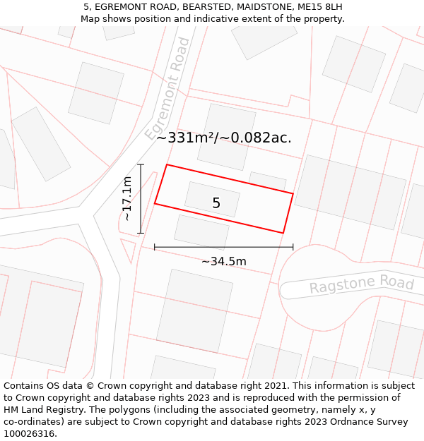 5, EGREMONT ROAD, BEARSTED, MAIDSTONE, ME15 8LH: Plot and title map