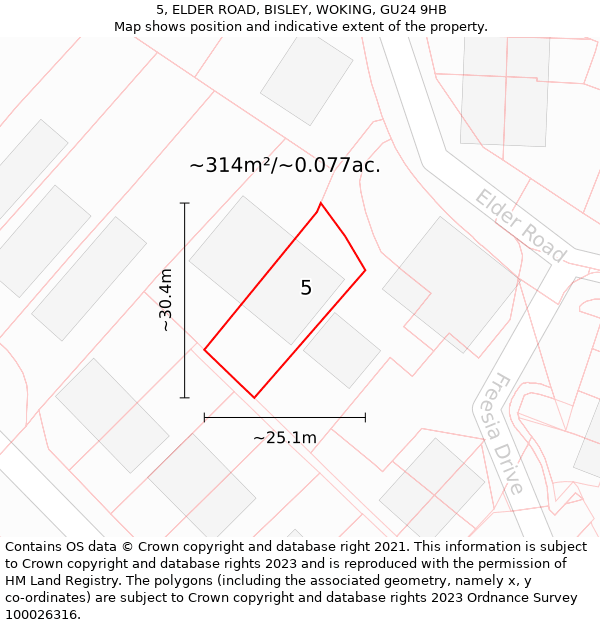 5, ELDER ROAD, BISLEY, WOKING, GU24 9HB: Plot and title map