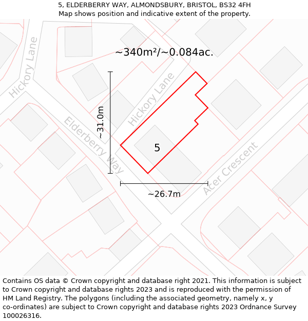 5, ELDERBERRY WAY, ALMONDSBURY, BRISTOL, BS32 4FH: Plot and title map