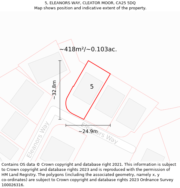 5, ELEANORS WAY, CLEATOR MOOR, CA25 5DQ: Plot and title map