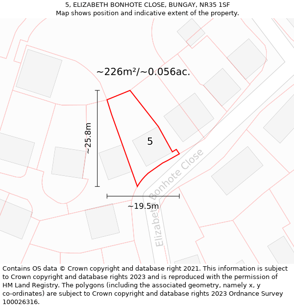 5, ELIZABETH BONHOTE CLOSE, BUNGAY, NR35 1SF: Plot and title map