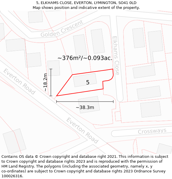 5, ELKHAMS CLOSE, EVERTON, LYMINGTON, SO41 0LD: Plot and title map