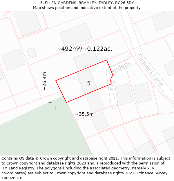 5, ELLEN GARDENS, BRAMLEY, TADLEY, RG26 5DY: Plot and title map