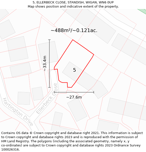 5, ELLERBECK CLOSE, STANDISH, WIGAN, WN6 0UP: Plot and title map