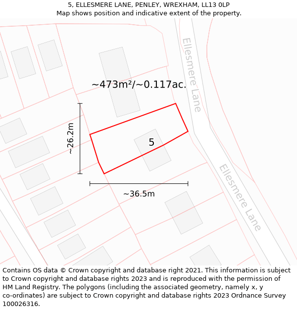 5, ELLESMERE LANE, PENLEY, WREXHAM, LL13 0LP: Plot and title map