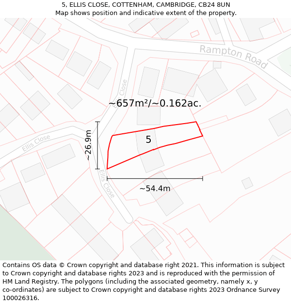 5, ELLIS CLOSE, COTTENHAM, CAMBRIDGE, CB24 8UN: Plot and title map