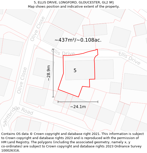 5, ELLIS DRIVE, LONGFORD, GLOUCESTER, GL2 9FJ: Plot and title map