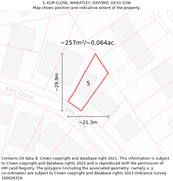 5, ELM CLOSE, WHEATLEY, OXFORD, OX33 1UW: Plot and title map