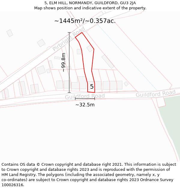 5, ELM HILL, NORMANDY, GUILDFORD, GU3 2JA: Plot and title map