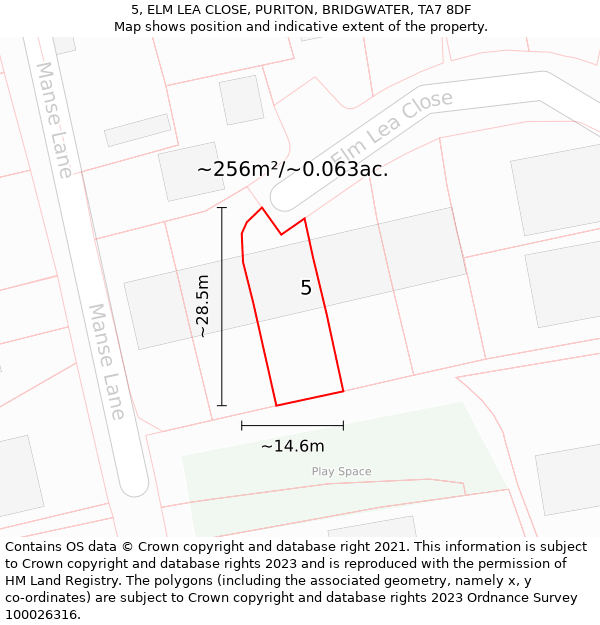 5, ELM LEA CLOSE, PURITON, BRIDGWATER, TA7 8DF: Plot and title map