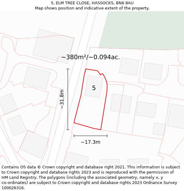 5, ELM TREE CLOSE, HASSOCKS, BN6 8AU: Plot and title map