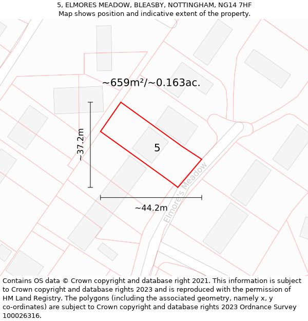 5, ELMORES MEADOW, BLEASBY, NOTTINGHAM, NG14 7HF: Plot and title map