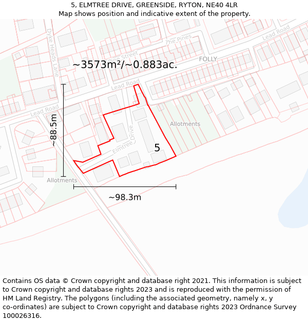 5, ELMTREE DRIVE, GREENSIDE, RYTON, NE40 4LR: Plot and title map