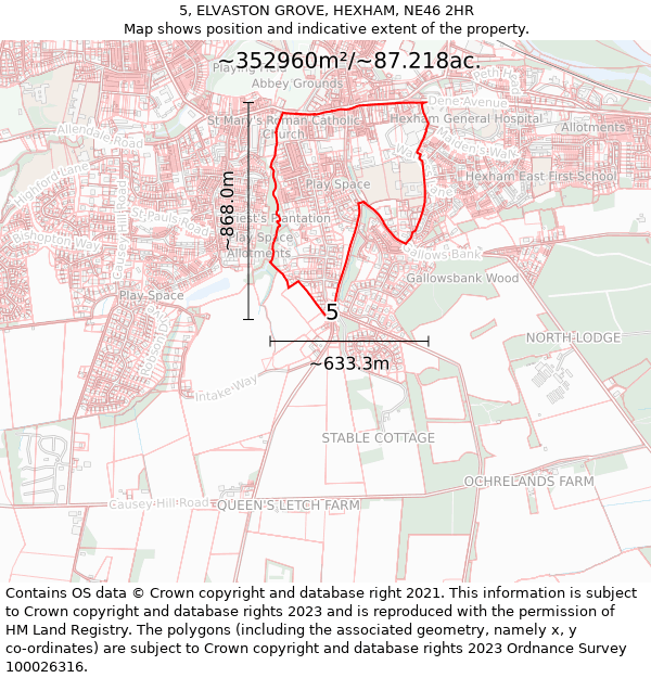 5, ELVASTON GROVE, HEXHAM, NE46 2HR: Plot and title map