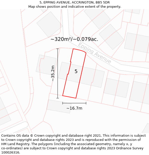 5, EPPING AVENUE, ACCRINGTON, BB5 5DR: Plot and title map