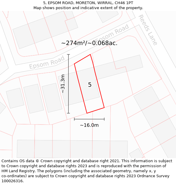 5, EPSOM ROAD, MORETON, WIRRAL, CH46 1PT: Plot and title map