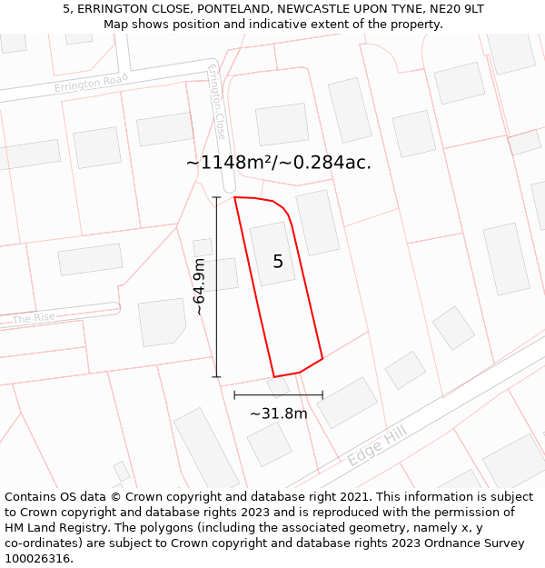 5, ERRINGTON CLOSE, PONTELAND, NEWCASTLE UPON TYNE, NE20 9LT: Plot and title map