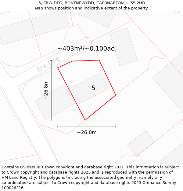 5, ERW DEG, BONTNEWYDD, CAERNARFON, LL55 2UD: Plot and title map