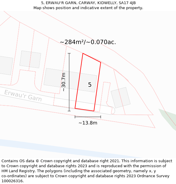 5, ERWAU'R GARN, CARWAY, KIDWELLY, SA17 4JB: Plot and title map