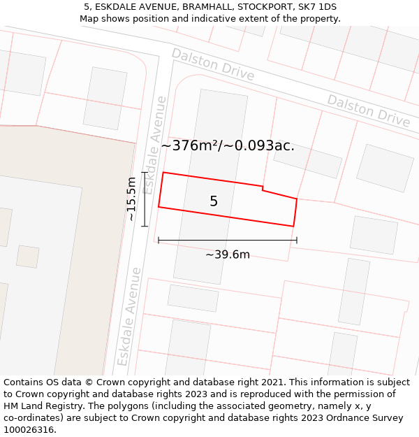 5, ESKDALE AVENUE, BRAMHALL, STOCKPORT, SK7 1DS: Plot and title map