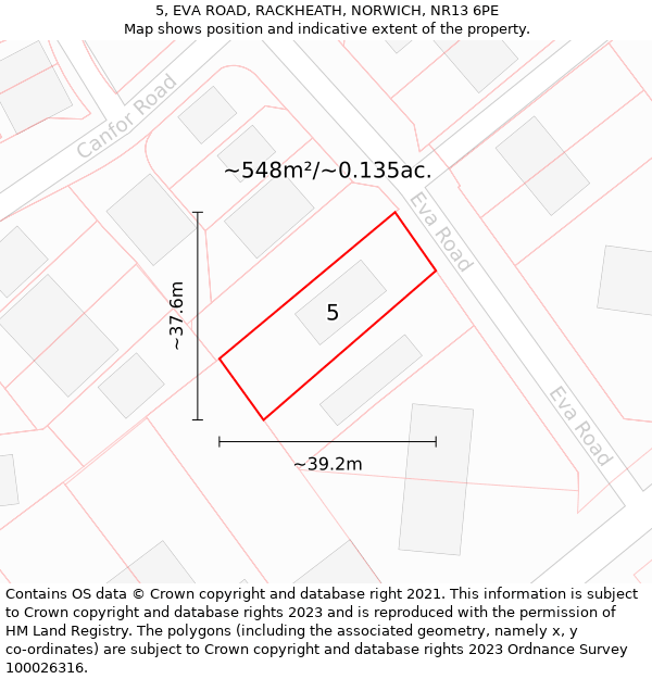 5, EVA ROAD, RACKHEATH, NORWICH, NR13 6PE: Plot and title map