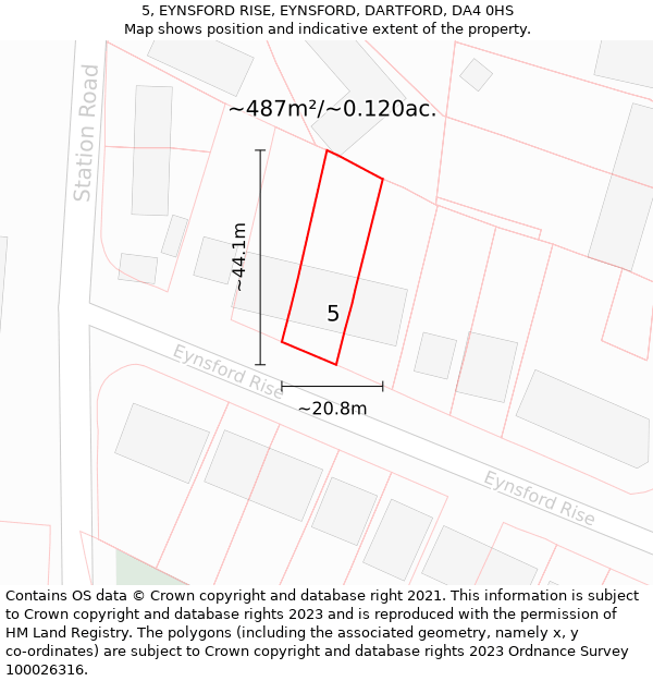 5, EYNSFORD RISE, EYNSFORD, DARTFORD, DA4 0HS: Plot and title map