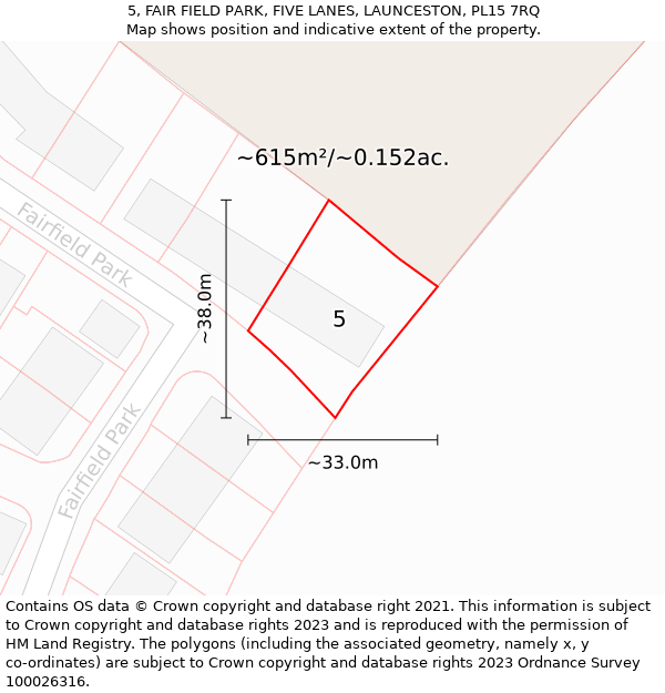 5, FAIR FIELD PARK, FIVE LANES, LAUNCESTON, PL15 7RQ: Plot and title map