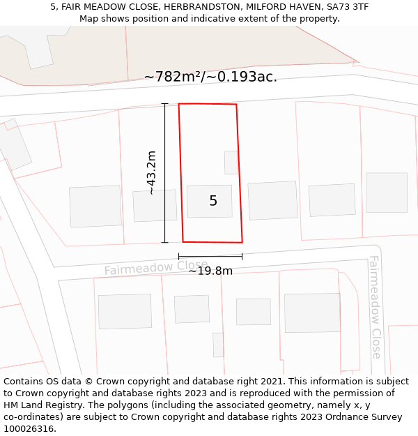 5, FAIR MEADOW CLOSE, HERBRANDSTON, MILFORD HAVEN, SA73 3TF: Plot and title map