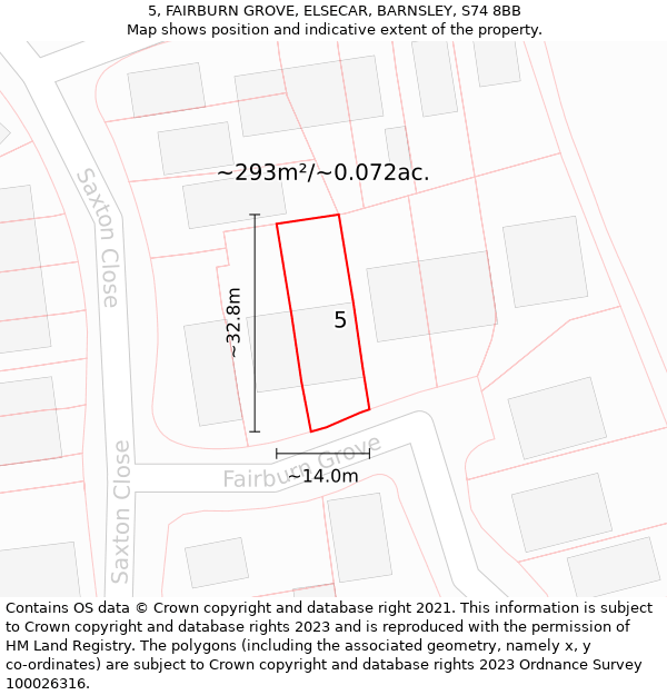 5, FAIRBURN GROVE, ELSECAR, BARNSLEY, S74 8BB: Plot and title map