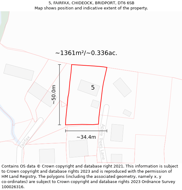 5, FAIRFAX, CHIDEOCK, BRIDPORT, DT6 6SB: Plot and title map