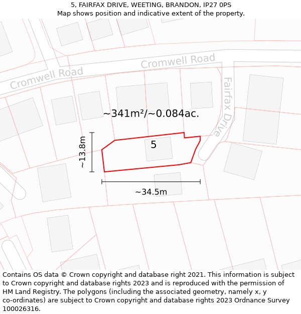 5, FAIRFAX DRIVE, WEETING, BRANDON, IP27 0PS: Plot and title map